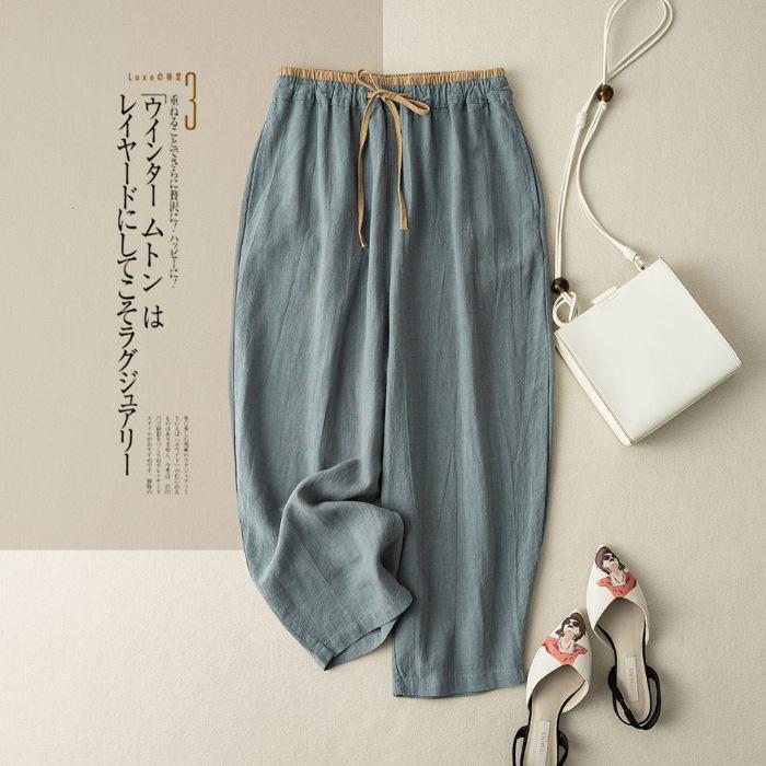 Plus Size Loose Fit Retro Cotton Linen Wide Leg Pants M