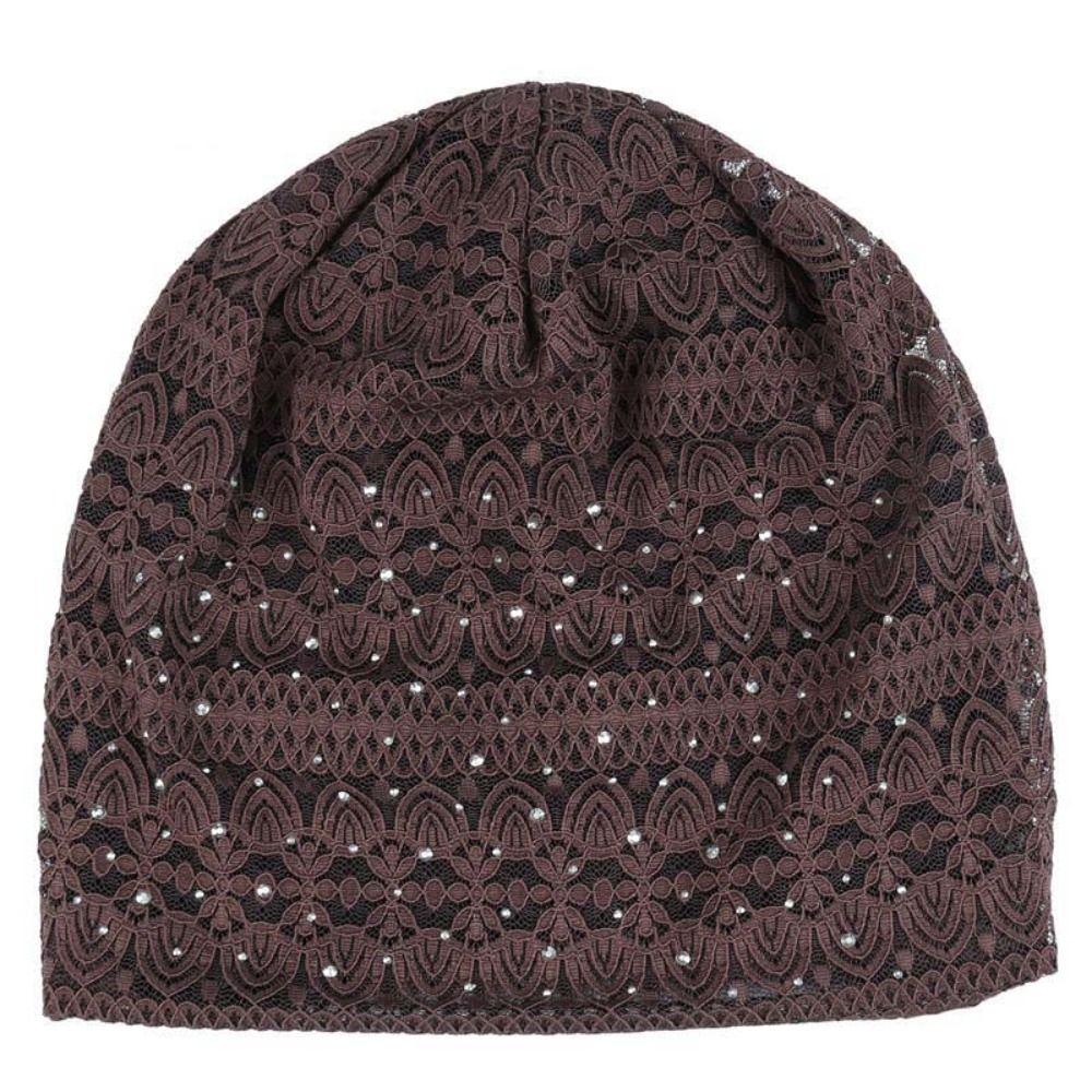 Soft Warm Bonnet Caps Rhinestones Hijab Turban Cap Pullover Hat Lace Beanie Hats  Outdoor