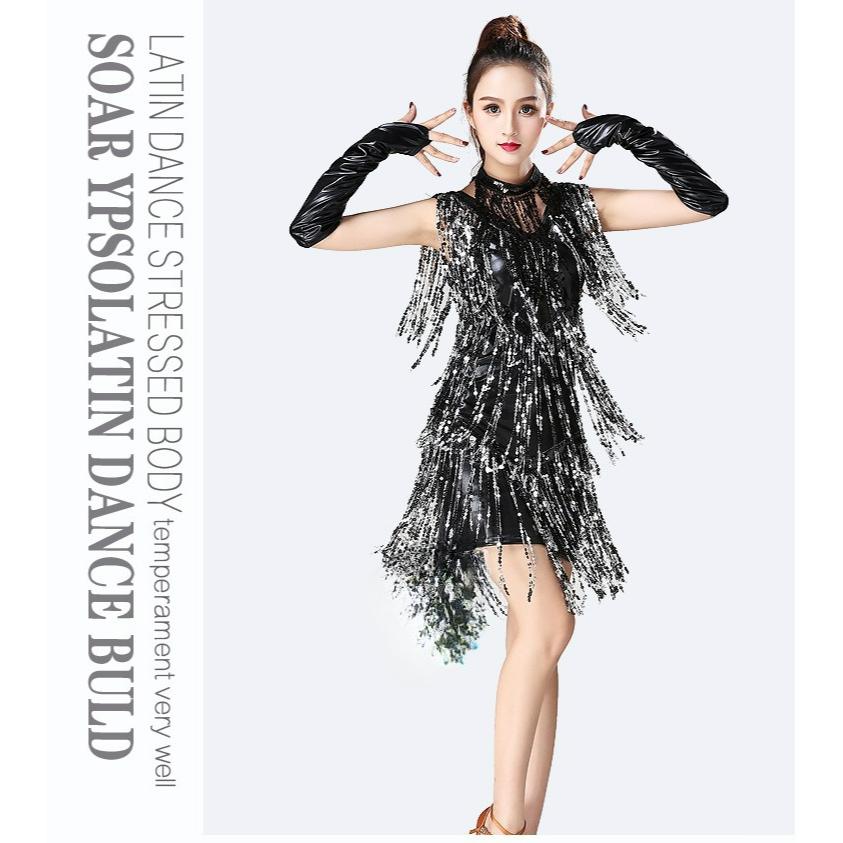 Latin Dance Skirt Sequined Tassel Dance Skirt Stage Performance Costume Party Dance Dress Dance Costume Competition Performance Costume