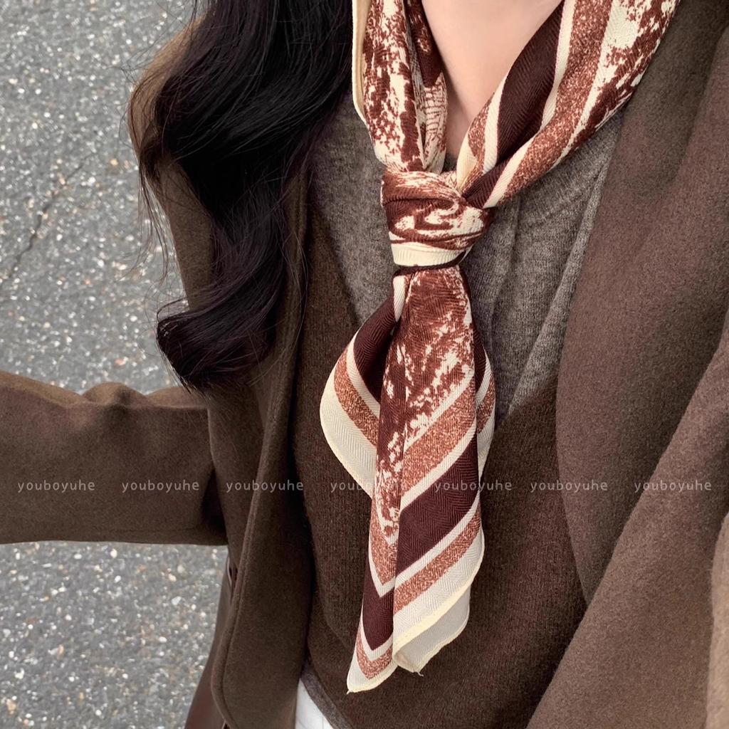 Retro Cotton And Linen Herringbone Pattern Small Square Scarf Silk Scarf Versatile Square Scarf Belt Silk Scarf Clothing With Neck Scarf