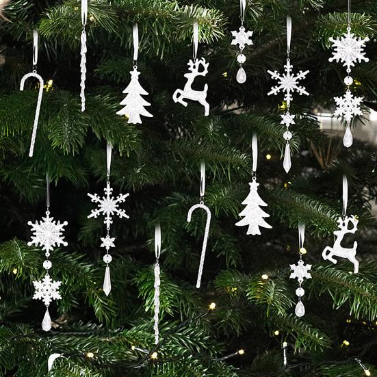 14Pcs/Set Christmas Ornament Set Faux Crystal Snowflake Icicle Drop Hanging Ornaments Winter Holiday Party Decoration