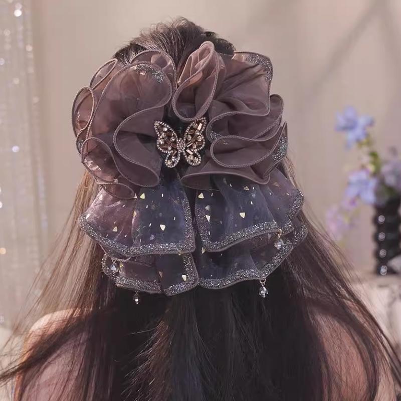 French Elegant  Butterfly Clip Korean Temperament Mesh Ponytail Clip Hair Accessories