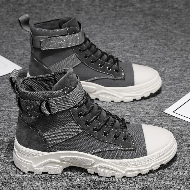 Fashion Men's breathable round toe motorcycle boots casual hiking shoes high top wear-resistant anti-oxidation versatile fashion