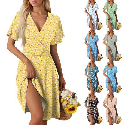 Women's Summer Dress Loose Beach Vacation Casual Deep V Neck Vest Dress Elegant Shirt Dress