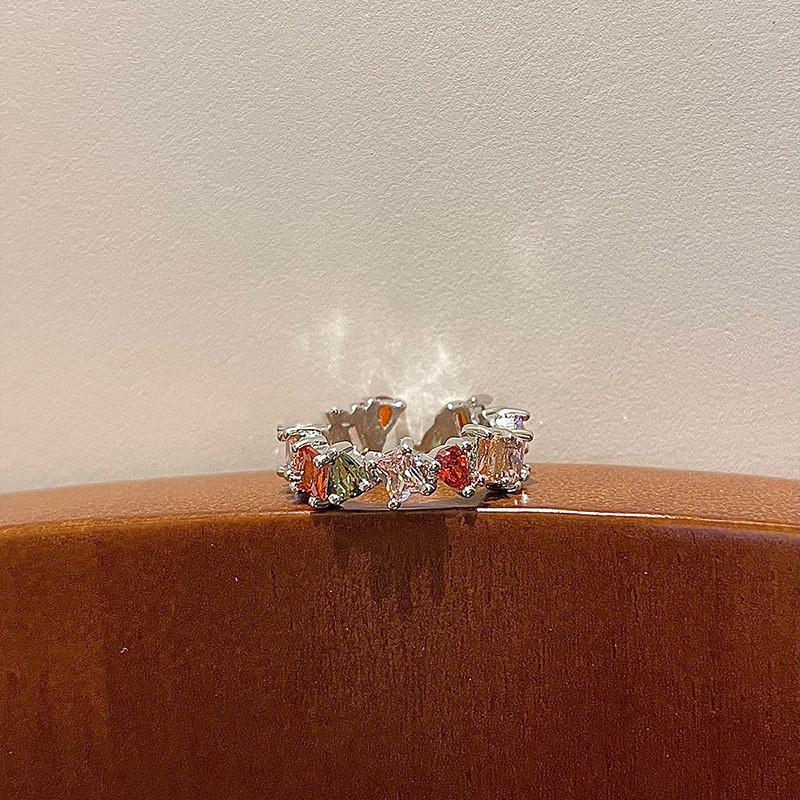Dreamy Rainbow Colored Zircon Copper Adjustable Open Ring For Women Stylish Design 2023