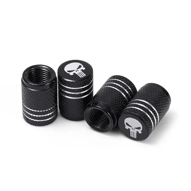 4pcs/pack Creative Skull Head Logo Car Tire Valve Caps - Aluminum Alloy Valve Core Cover with Sealant Pad Accessories Tools New