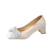 2024 summer new British style round head rhinestone bow fashion light mouth thick heel fashion single shoes spot