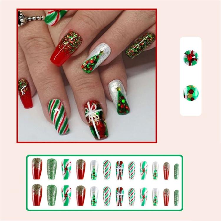 24pcs Reusable Press On Nail Christmas Design With Adhesive Gel And Emery Board Easy Application Fake Nail For Parties