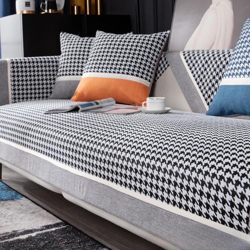 Chenille Sofa Cushion Four Seasons Universal Non-Slip High-End Sofa Cover Nordic Mat Light Luxury Houndstooth Cover Towel