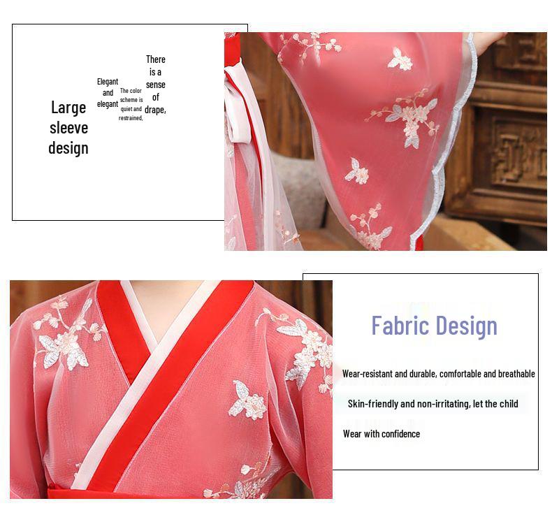Letnia Sukienka Hanfu w Chińskim Stylu dla Dziewcząt - Elegancka Księżniczka Wróżka z Haftem i Szerokimi Rękawami