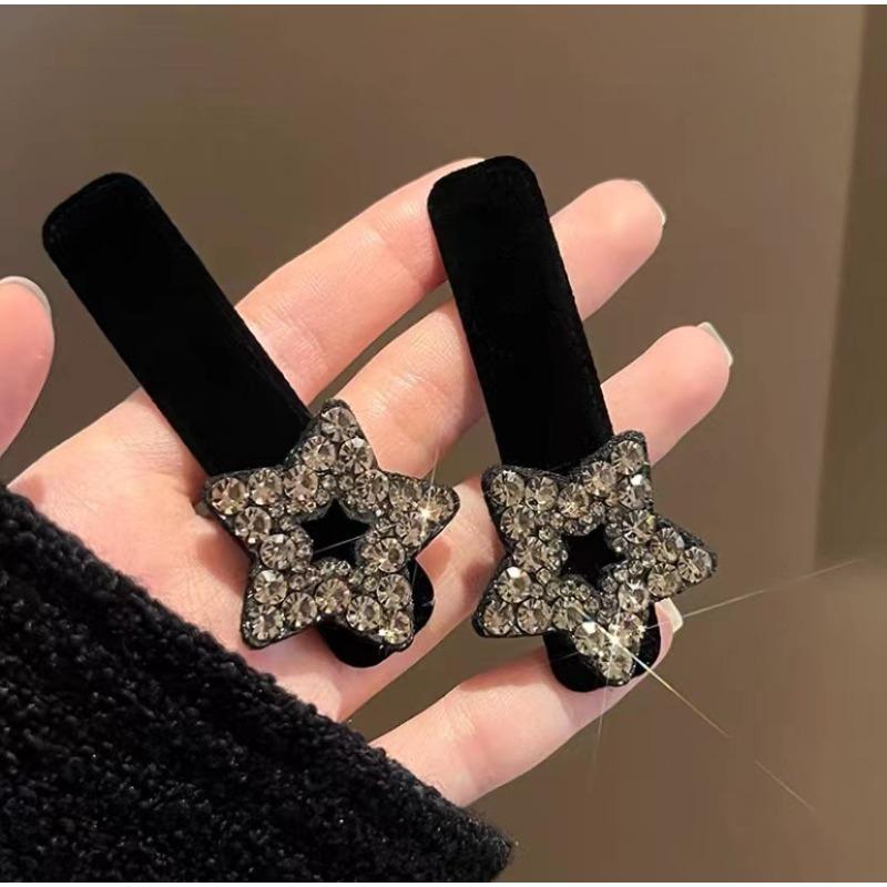 2Pcs Sweet Bow Rhinestone Hair Clips Girls Kawaii Cute Headwear Velvet Bowknot Duckbill Clips Kids Sided Clips Bangs Hairpin