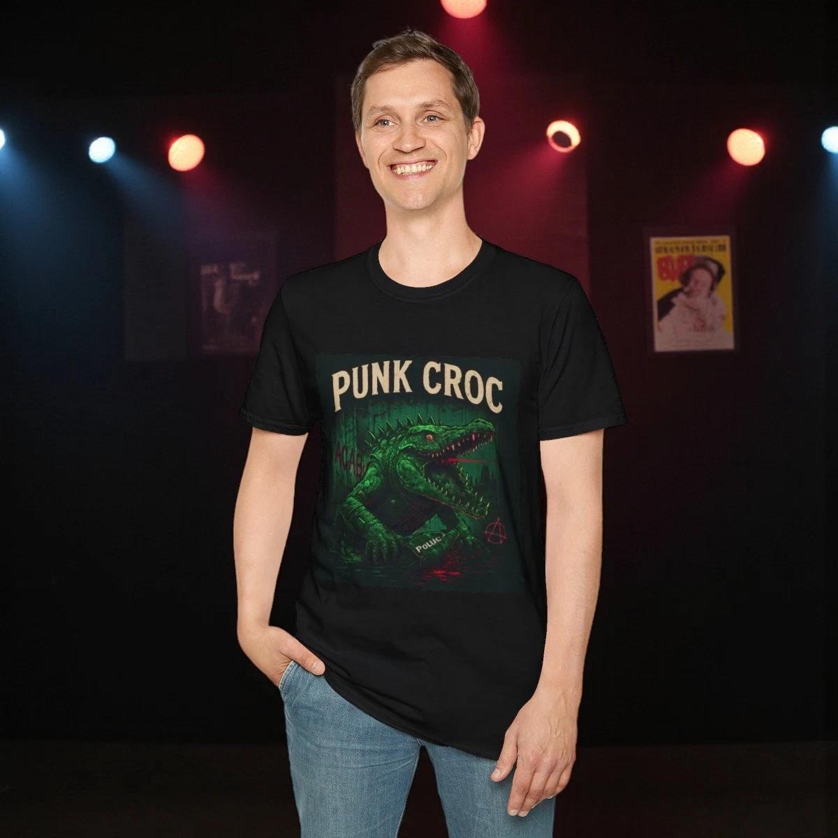 Punk Croc Graphic Tee | Crocodile Punk Rock Art T-Shirt Top for Men & Women XL