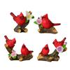 Red Bird Figurine Resin Miniature Red Bird Ornament Decorative Red Birds Perched On Branch Statue for Desktop Moss Micro-Landscape Garden Fence