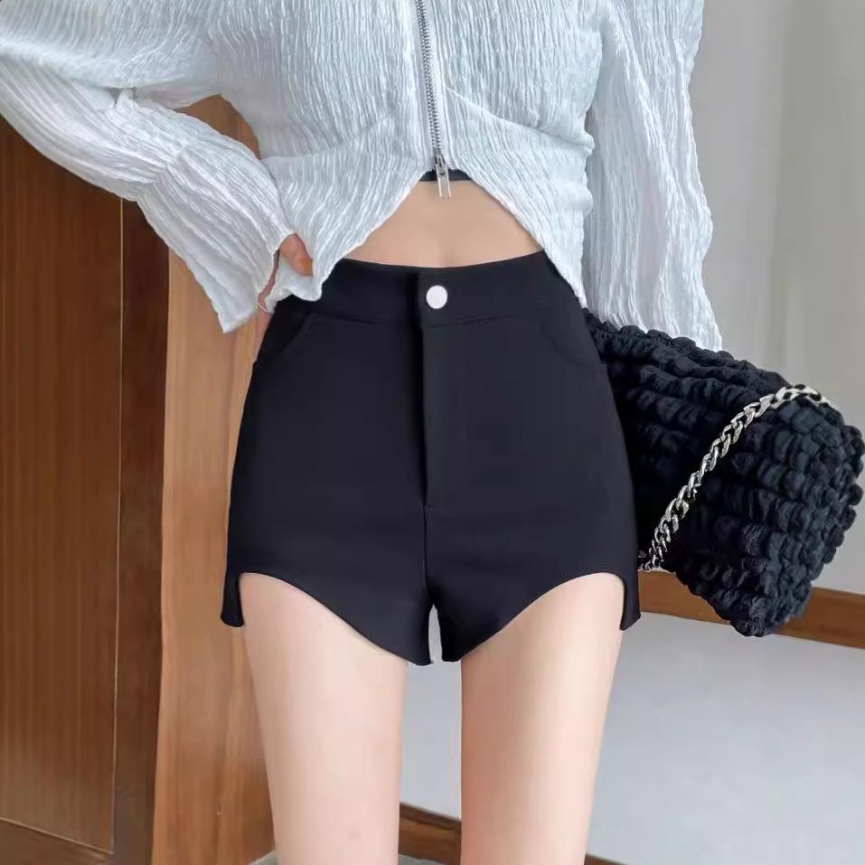 

Women s High-Waist A-Line Black Bodycon Shorts - Spring/Summer 2024 Trendy Elastic Irregular Hot Pants. XL
