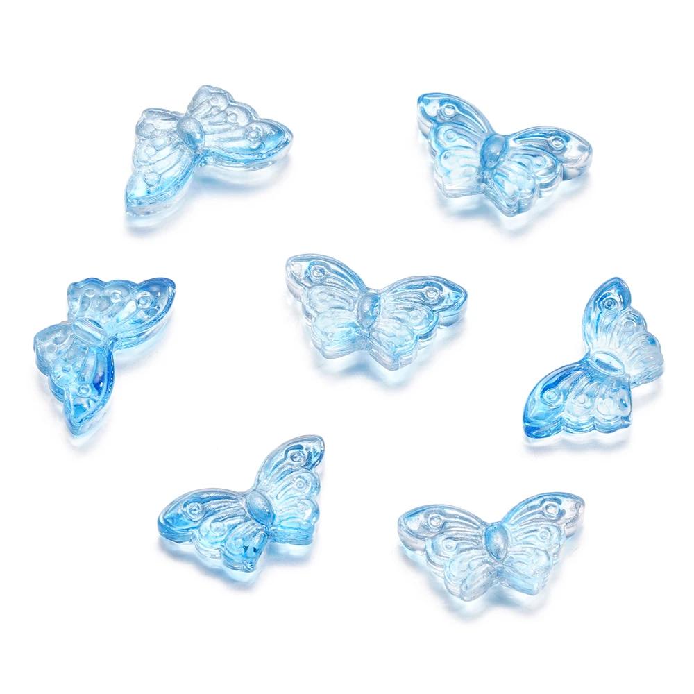 30Pcs/Lot 8*15mm Transparent Glass Small Butterfly Loose Charm Pendants for Necklace DIY Craft Jewelry Making Accessories