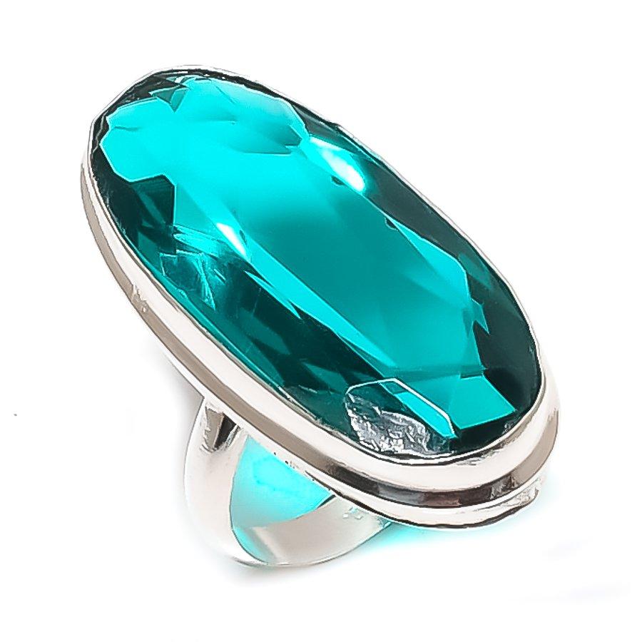 

Indicolite Tourmaline Gemstone Handmade 925 Sterling Silver Ring Size 7.5 t1L91