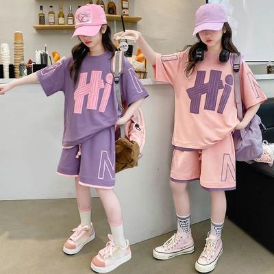 Sommer Mädchen T-Shirt Sets Outfit Kinder Kurzarm Shorts Kinderkleidung Teenager Locker Lässige Anzüge Sportliche Outfits