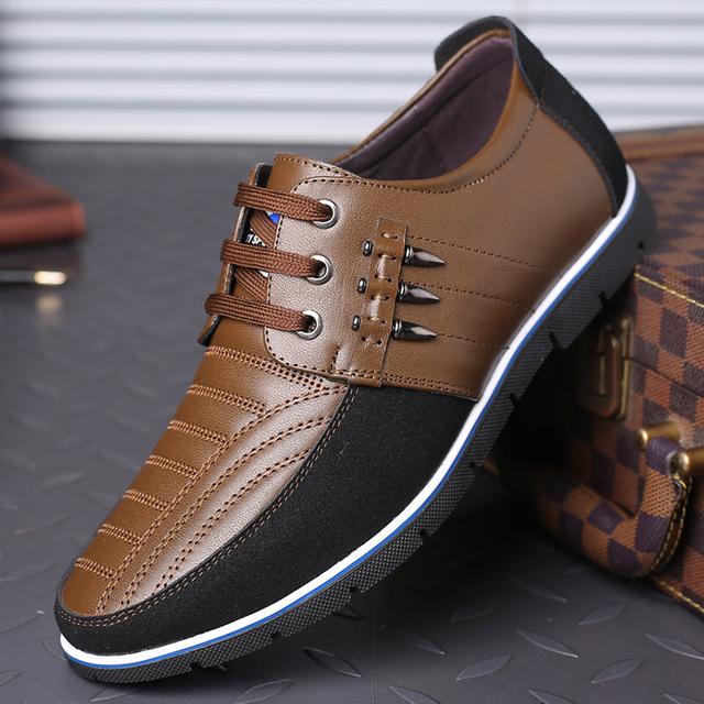 Brand Big Size Casual Leather Shoes Men Fashion Business Men Leather Shoes Sale Spring Breathable Casual Men Shoes Black