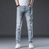 Thin Light Jeans Summer Slim Feet Elastic Casual Long Trousers for Men