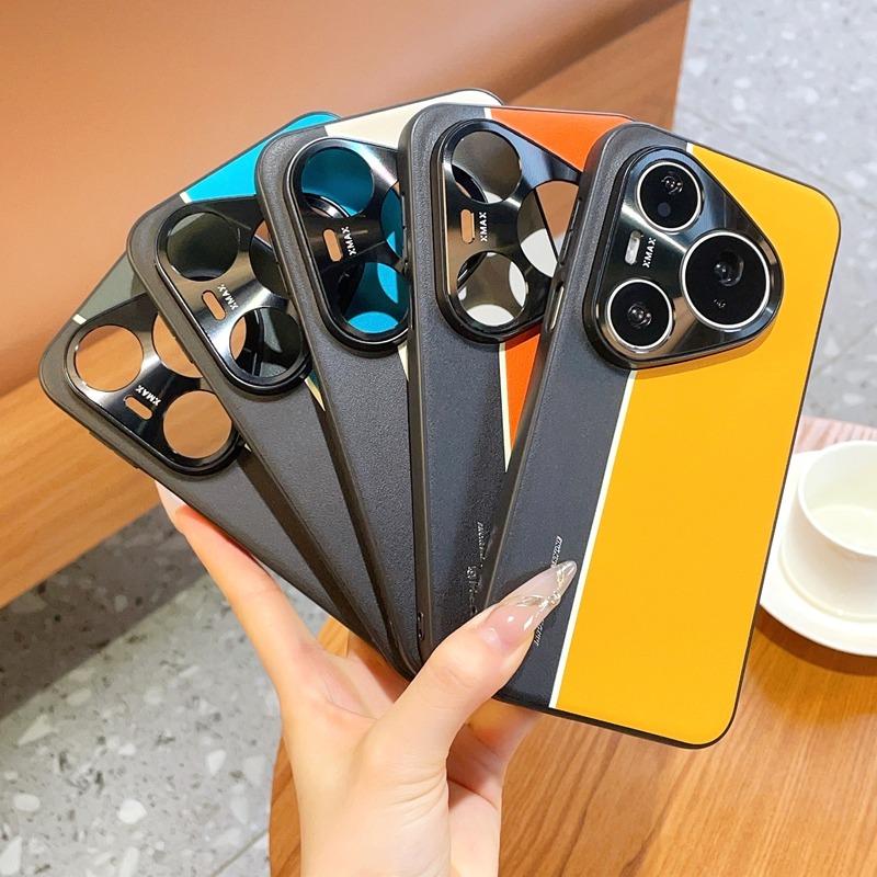 Luxury Fluorescent Line PU Leather Case for Huawei Pura 90 Pro Max 80 Ultra P80 Pro P70 Pro+ Soft Edge Metal Lens Ring Cover
