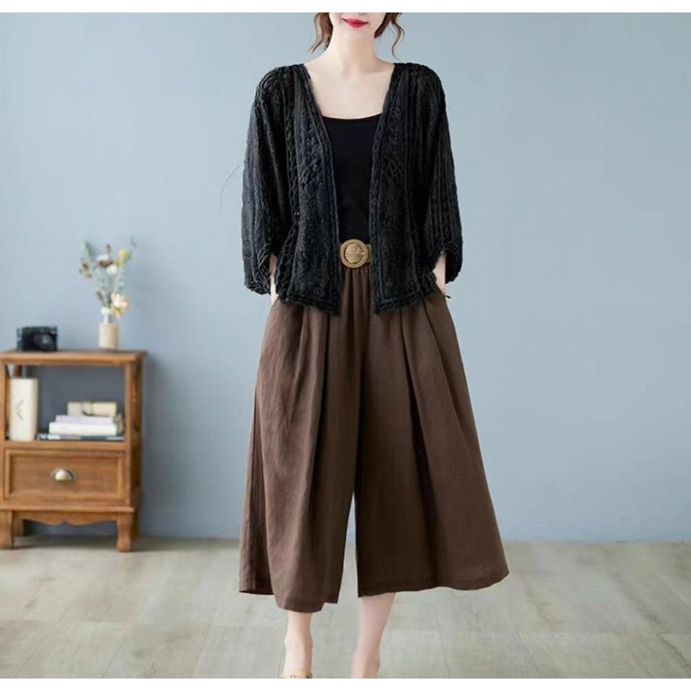 DX- MS64-Spring and Summer Cotton Embroidery Lace Cardigan Short Bat Sleeve Loose Shawl 7 Split Sleeve Air Conditioner Sunscreen Clothes Cover Female