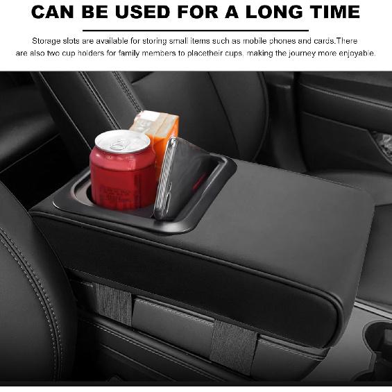 Car Center Console Armrest Pillow, Waterproof Leather Armrest Cushion with Cup Holder & Phone Holder, Memory Foam Arm Rest Box Cover Protector with