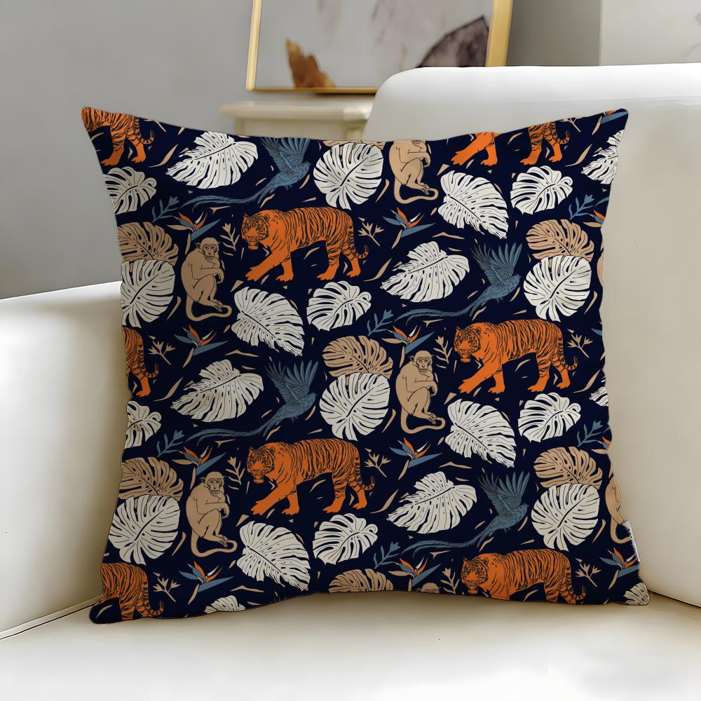Pattern Theme Tropical Tiger Pattern Cushion Cover Soft  EasyWash Pillow Case  Versatile for Couch Bed Travel and Office