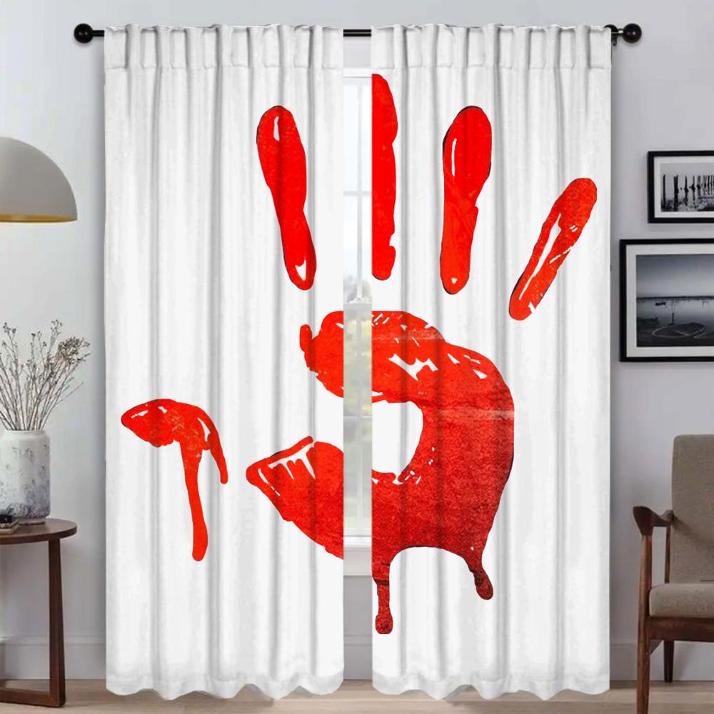 Set aus 2 blutigen Vorhängen Halloween-Dekoration Tüll Schlafzimmer-Jalousien Wohnzimmer-Trennvorhang Lichtblockierend Polyester Ideal Für