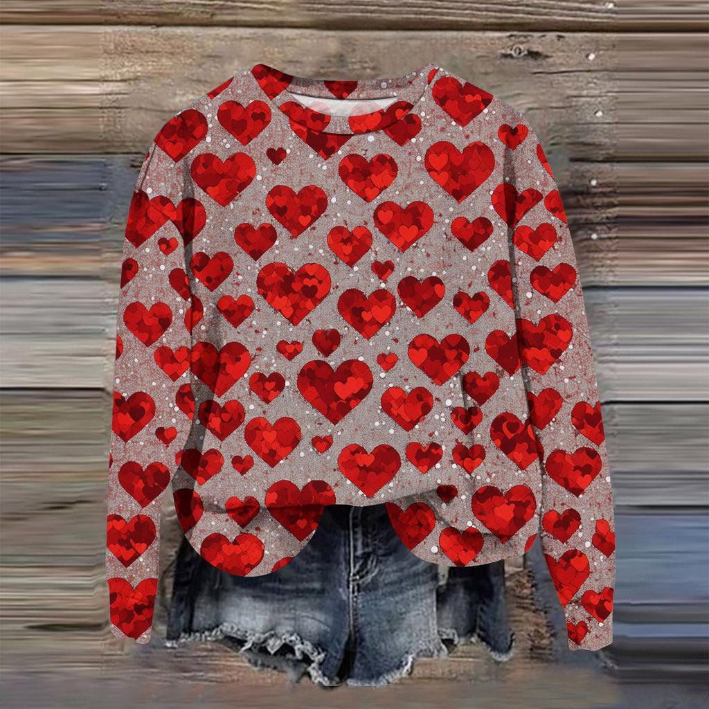 Women's Fashion Printed Long Sleeve Loose Round Neck Sweatshirt Top Fall