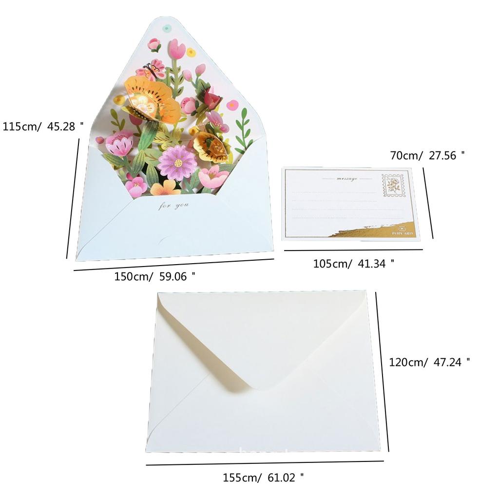 3D Flower Greeting Card Unique and Exquisite Design for Birthday Thank You Christmas New Year with Envelope Message Card