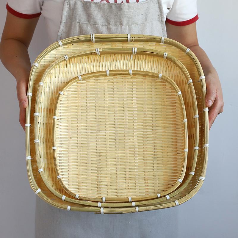 Handmade Square Bamboo Basket: Versatile for Winnowing, Drying, Steaming, or Sifting