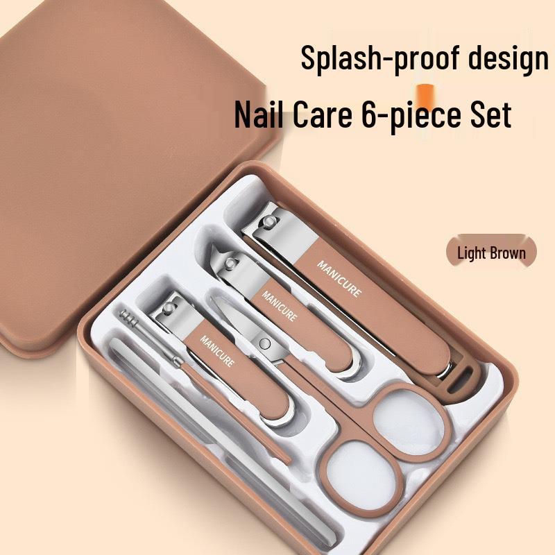 Portable 6-Piece Nail Clipper Set with Anti-Splash Design and Nail Decoration Tools