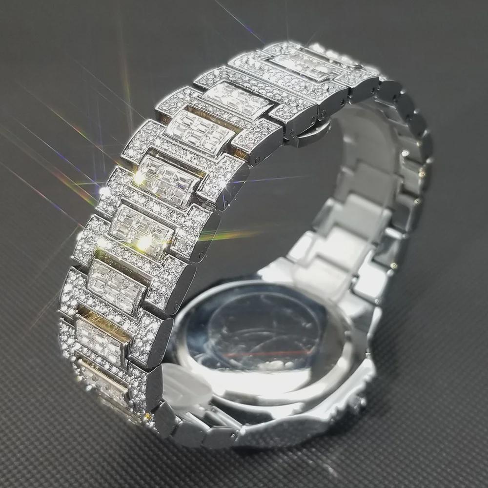 Mens Full Crystal Iced Out Watch Steel Strap Quartz Watches Hip Hop Luxury Waterproof Analog Wristwatch