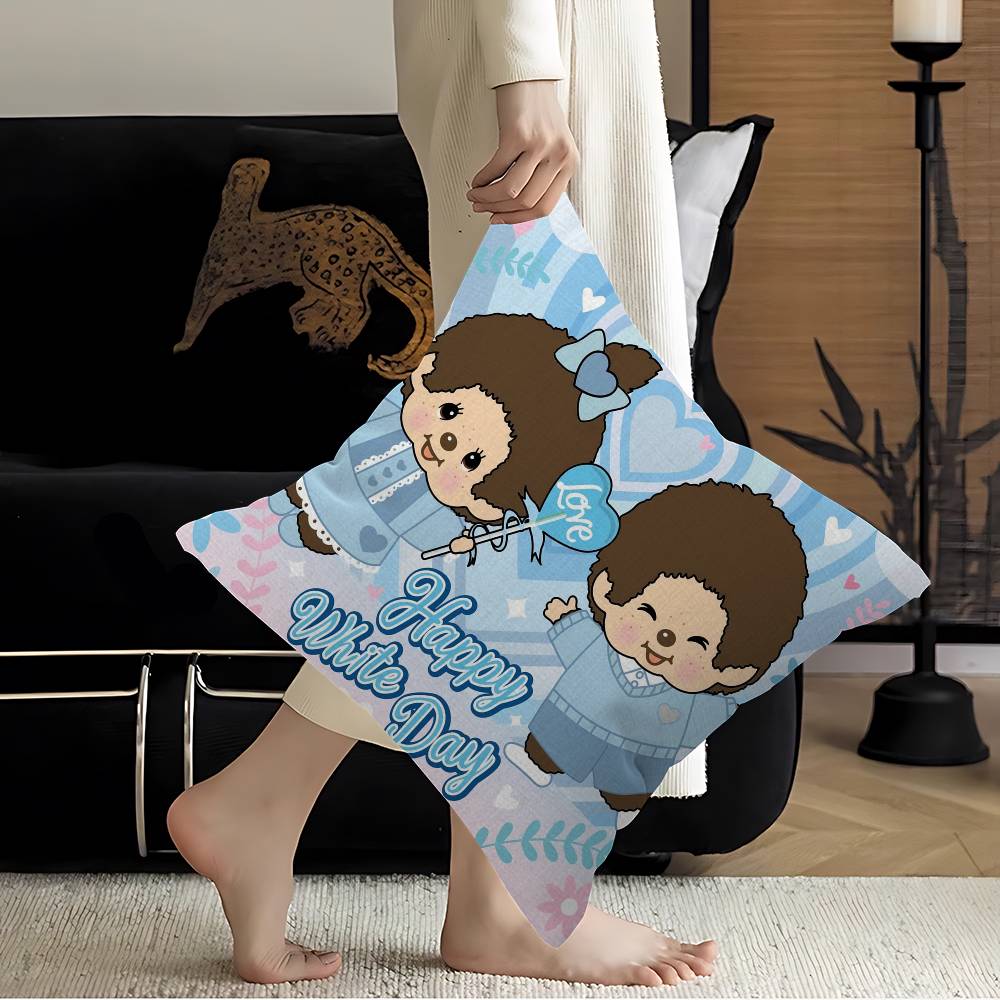 Popular Logo M-Monchhichi Fashion Cushion Cover Pillowcase Upholstery Sofa Throw Pillow Home Decor Pillowcas