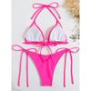 Sexy Brown Bikini 2026 Women Solid Red Halter Push Up Bra Tie Side Triangle Swimsuit Summer Bathing Suit Lace Up Micro Swimwear