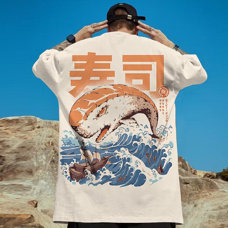 

Японские футболки для мужчин с 3D-принтом еды, летняя повседневная спортивная рубашка, свободная футболка большого размера, уличная футболка Harajuku с коротким рукавом 6XL