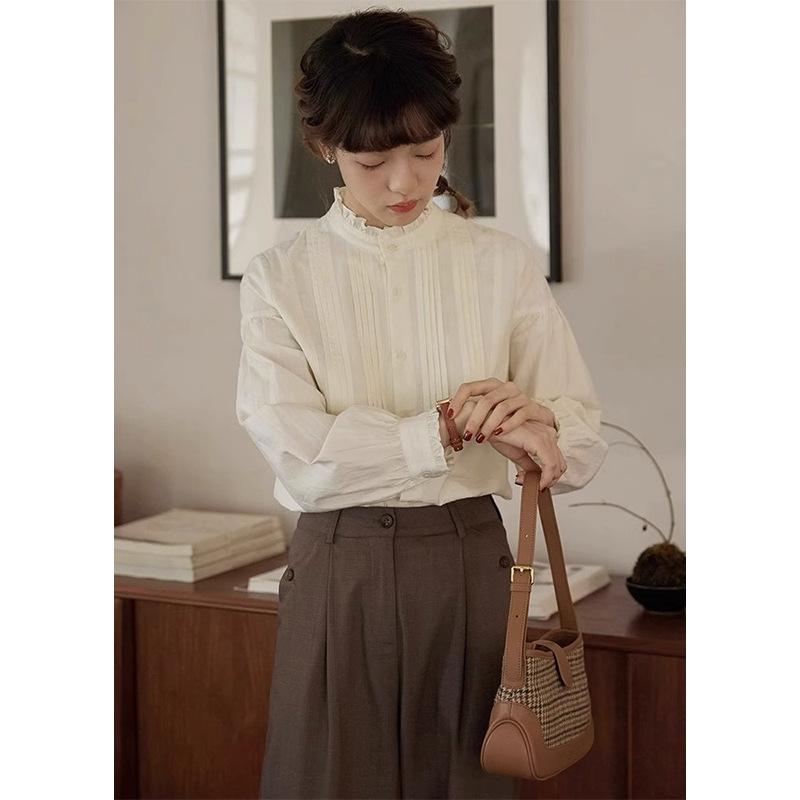 Women's French Retro Ruffle Collar Long Sleeve Shirt for Autumn/Winter