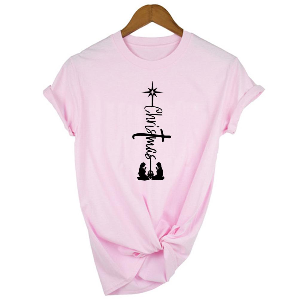 Christmas Jesus Print Women Graphic T Shirts Harajuku Christian Faith Hope Love Female Short Sleeve