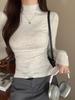 Pleated Slim Fit Long-Sleeve Turtleneck Top for Autumn and Winter