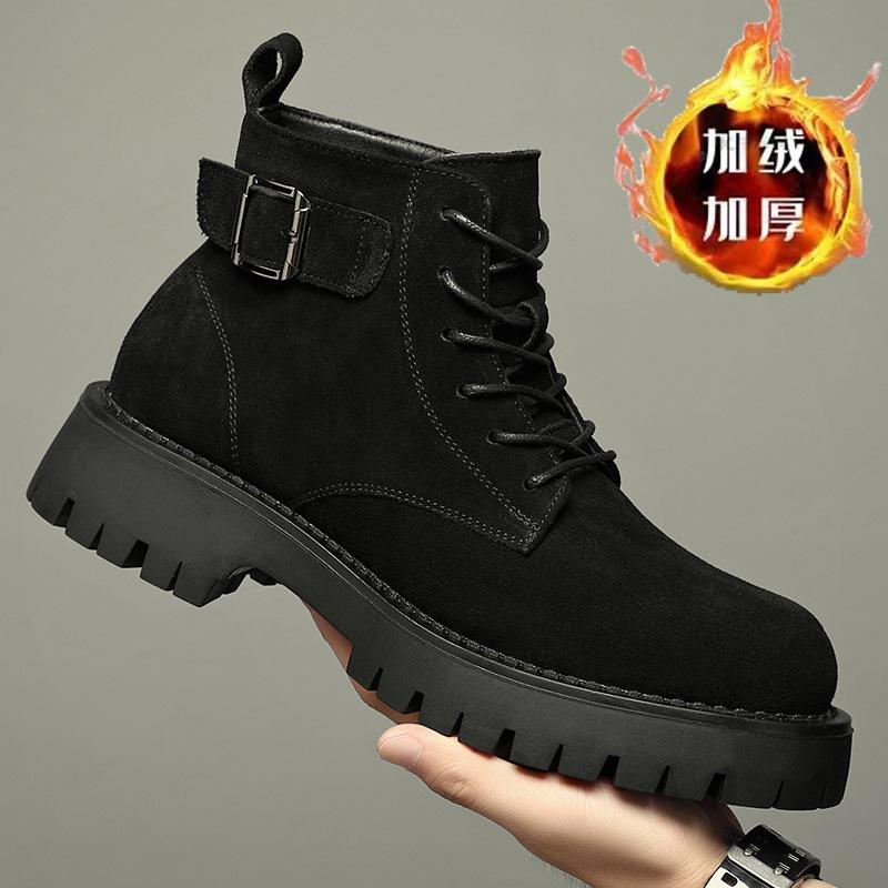 Martin boots men's autumn and winter new platform leather black boys high-top shoes British style locomotive boots tide