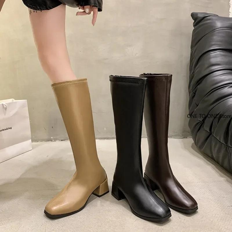 Fashion 2025 Women's Shoes Winter Soft Leather Long Boots Woman Shoes Slim Woman High Boots Fashion Women Knee-High Boots High Heel