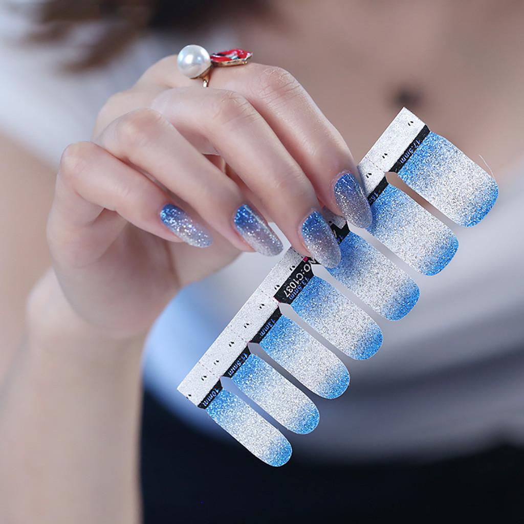 2pc Wraps Decals Beauty Glitter Powder Nail Stickers Gradients Color Full Cover