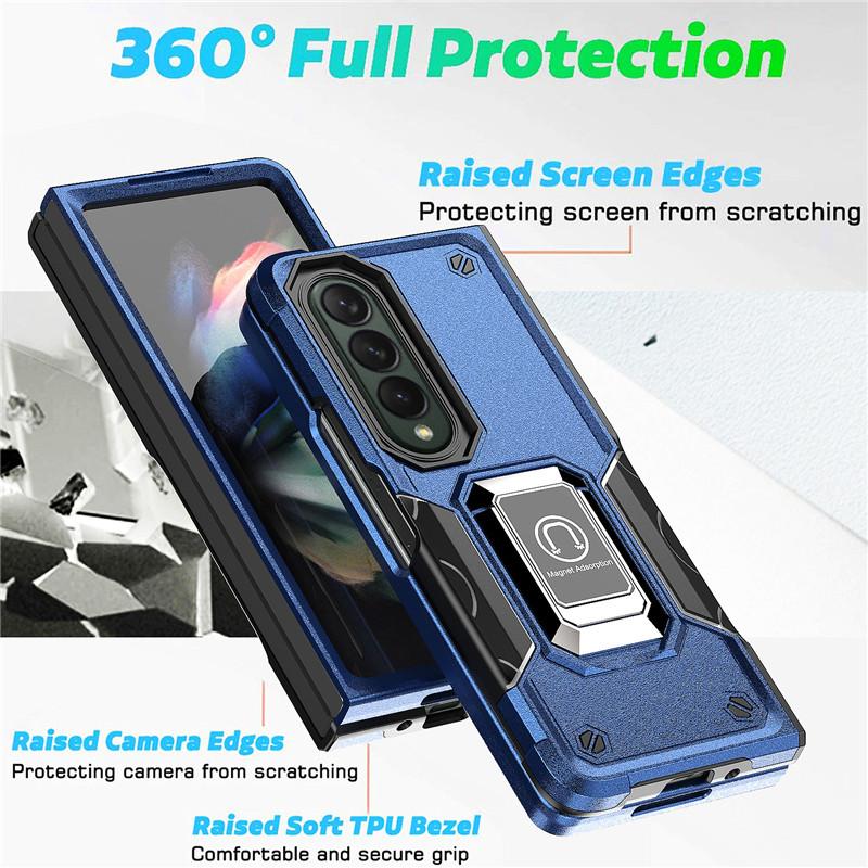 For Samsung Galaxy Z Fold 4 5g Case Luxury Armor Soft Shockproof Car Holder Magnetic Ring Phone Case For Galaxy Zfold4 Z Fold 4