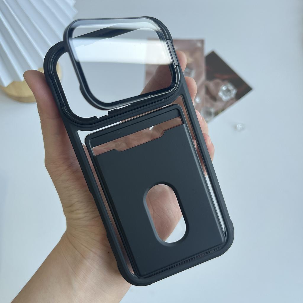 Luxury Card Holder Slot Wallet Photo Pocket Phone Case For iPhone 17 Air 16 15 14 Plus 13 12 11 Pro Max Glass Lens Bracket Cover