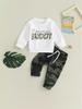 Toddler Autumn/Winter Letter Print Hoodie & Camouflage Pants Set