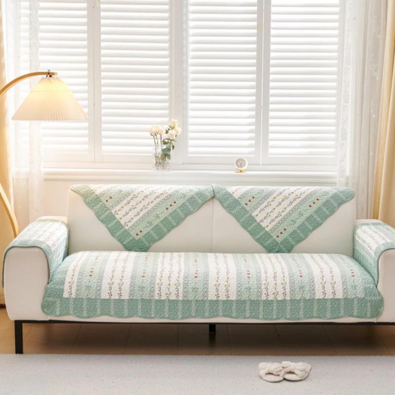 Pure Cotton Minimalist Sofa Mat Four Season Universal Anti Slip Seat Cushion Comfortable Fabric Dustproof Breathable Couch Cloth