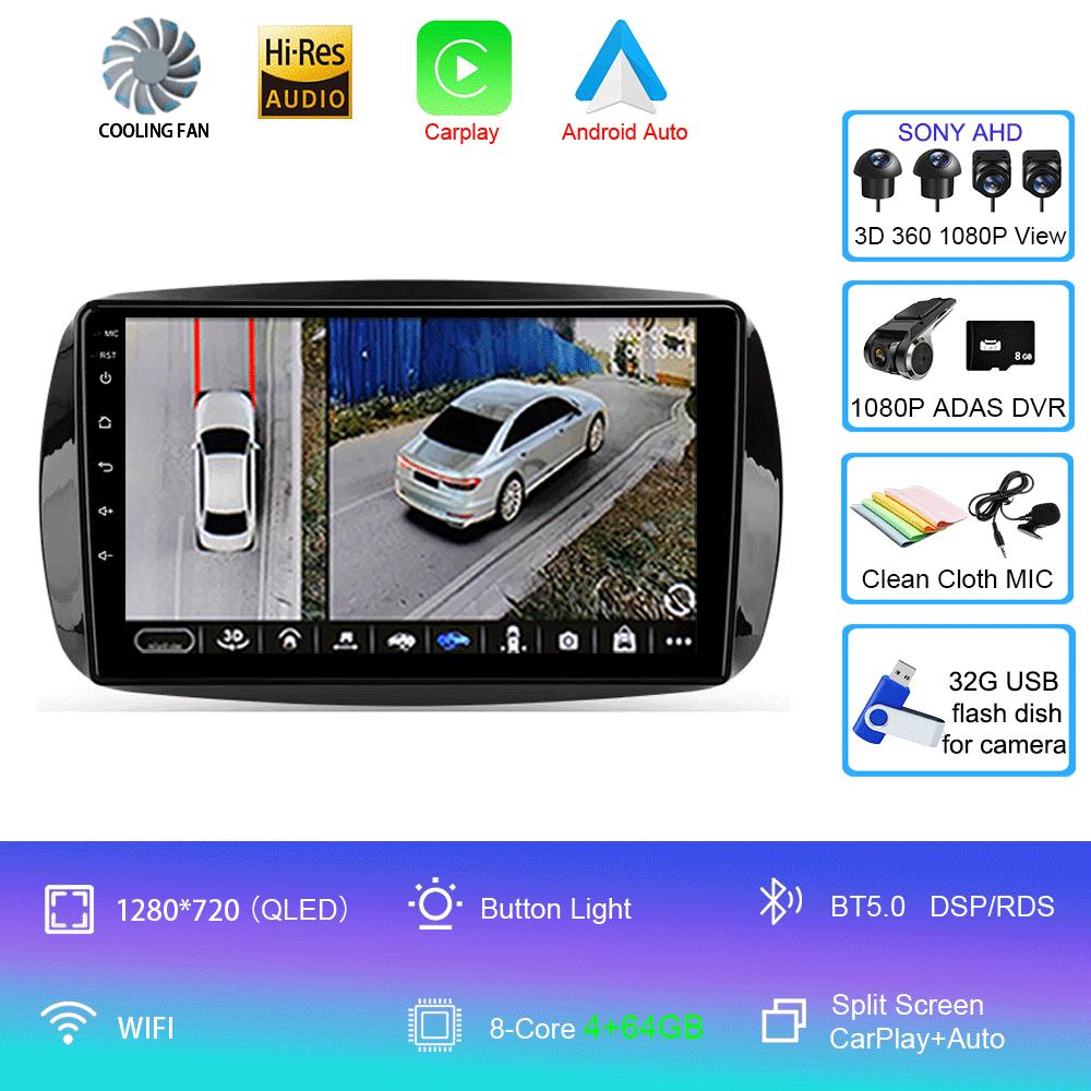 Car Radio Android 14 Carplay For Mercedes Benz Smart 453 Fortwo 2014 2015 2016 -2020 Multimedia Player Navigation GPS Stereo DSP