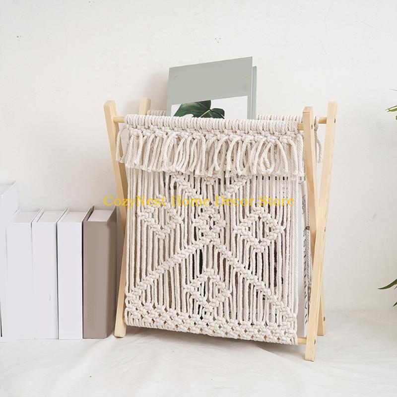 92MF Comfortable Cotton Woven Storage Rack Foldable Magazine Holder Nordic Decoration for Desktop and Home Organization