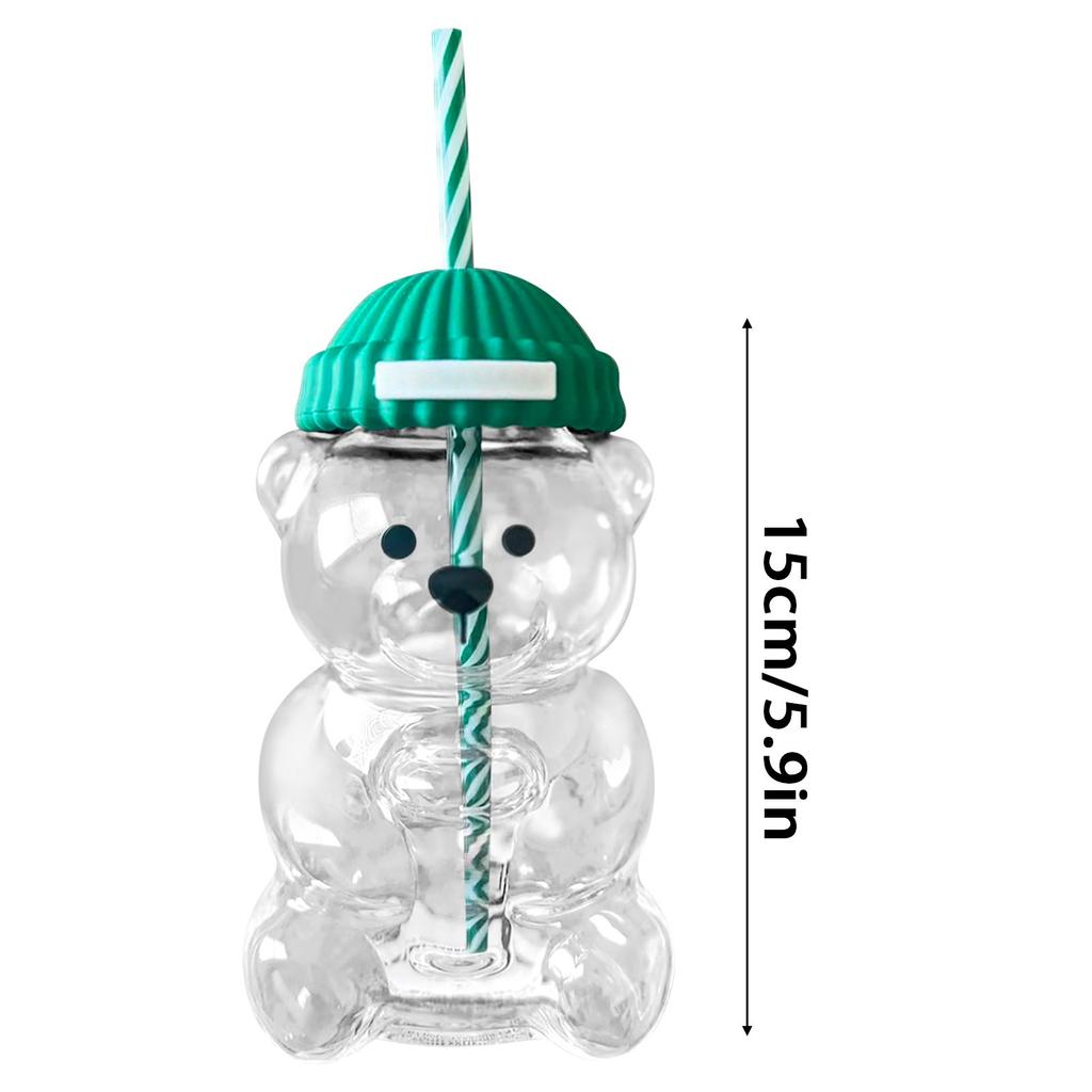 Bärenform Plastikbecher mit Strohhalm Kaffeetasse Niedlich Cartoon Kreatives Glas Saftbecher Teetasse Trinkgeschirr Neujahrsdeko Wohngeschenke