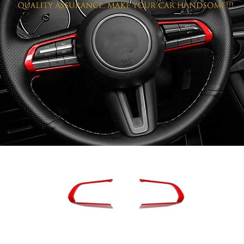 For Mazda 3 Axela 2019-2024 Bright Red Steering Wheel Control Cover Trim 2pcs